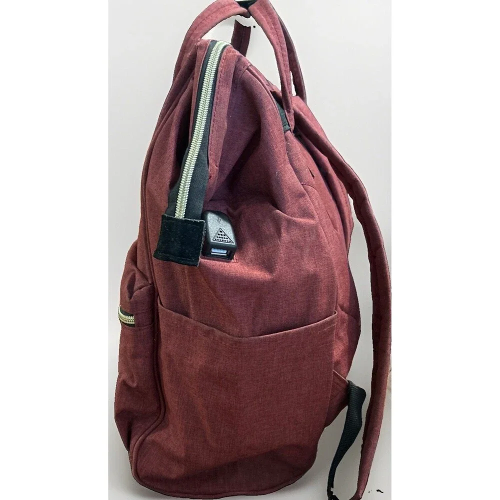 Himawari Burgundy Red Nylon Canvas Waterproof Backpack